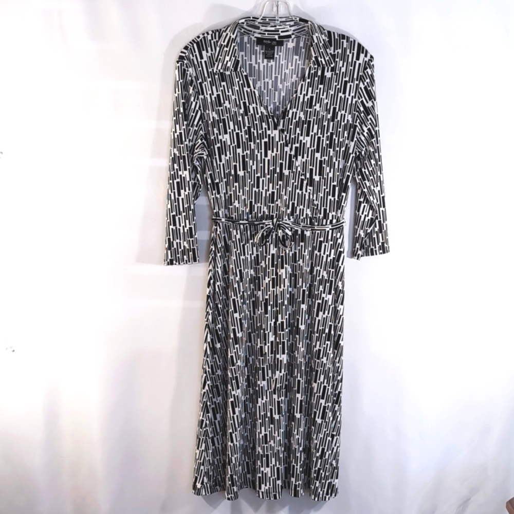 Style & Co. Black and White A Line 3/4 Sleeve Dress Size Petite Large